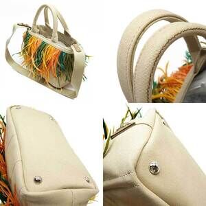 Prada Multicolor Logo Canvas Silver Shoulder Triangle Feathers Tan Handbag Bag